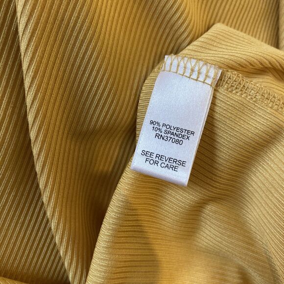 Cato Top Women's XL Yellow Ribbed Short‎ Sleeve Cut Out Front 10% Spandex - Picture 6 of 6